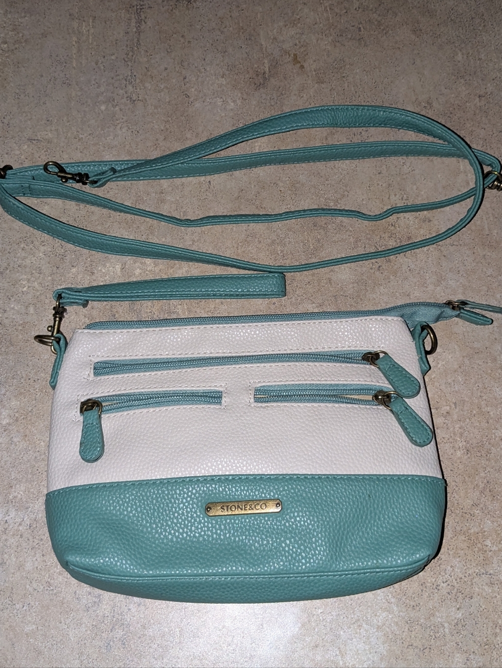 Stone & Co. Teal and White Leather Crossbody Bag